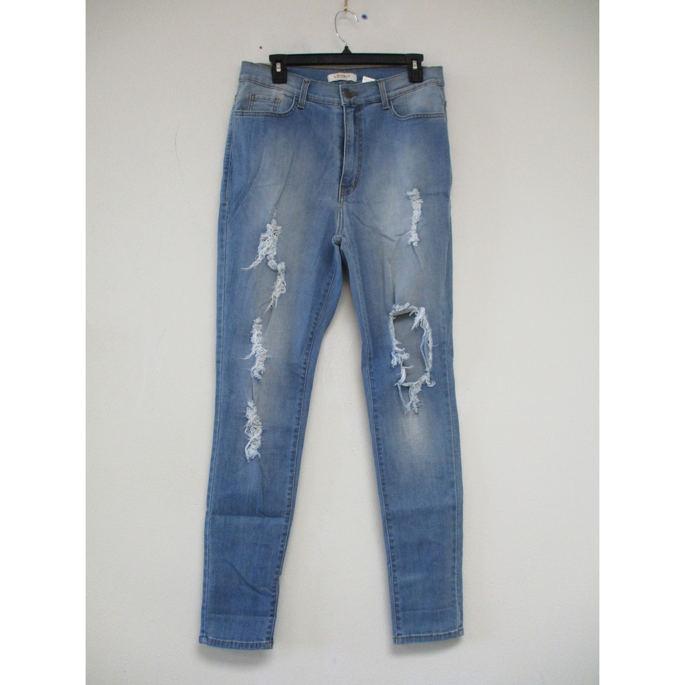 Vibrant Skinny Jeans Womens XL Blue Distressed Ripped Light Wash